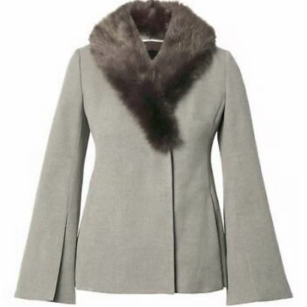 Banana Republic Grey Blazer 14 Faux Fur Collar Removable Gray Coat Jacket Button